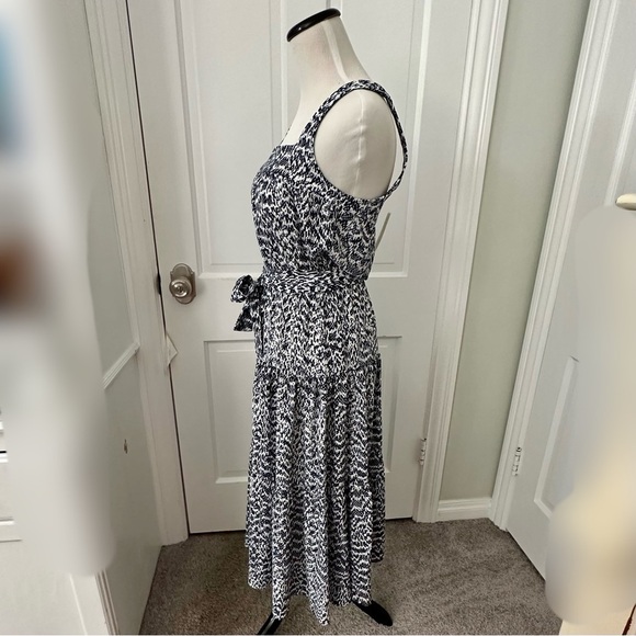 NWT MICHAEL KORS Belted Midi Dress Tiered Sleeveless Blue White Navy Size XXS - Picture 7 of 8